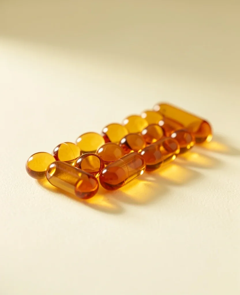 Natural supplement capsules on a light surface