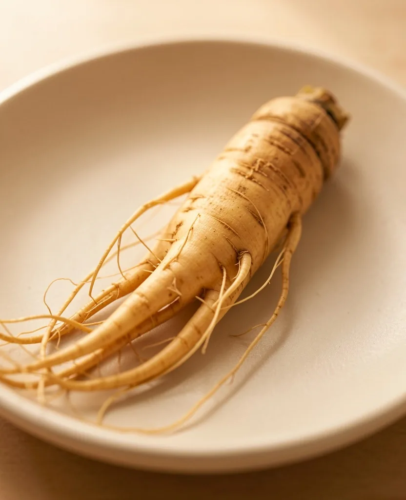 Ginseng root on a ceramic plate