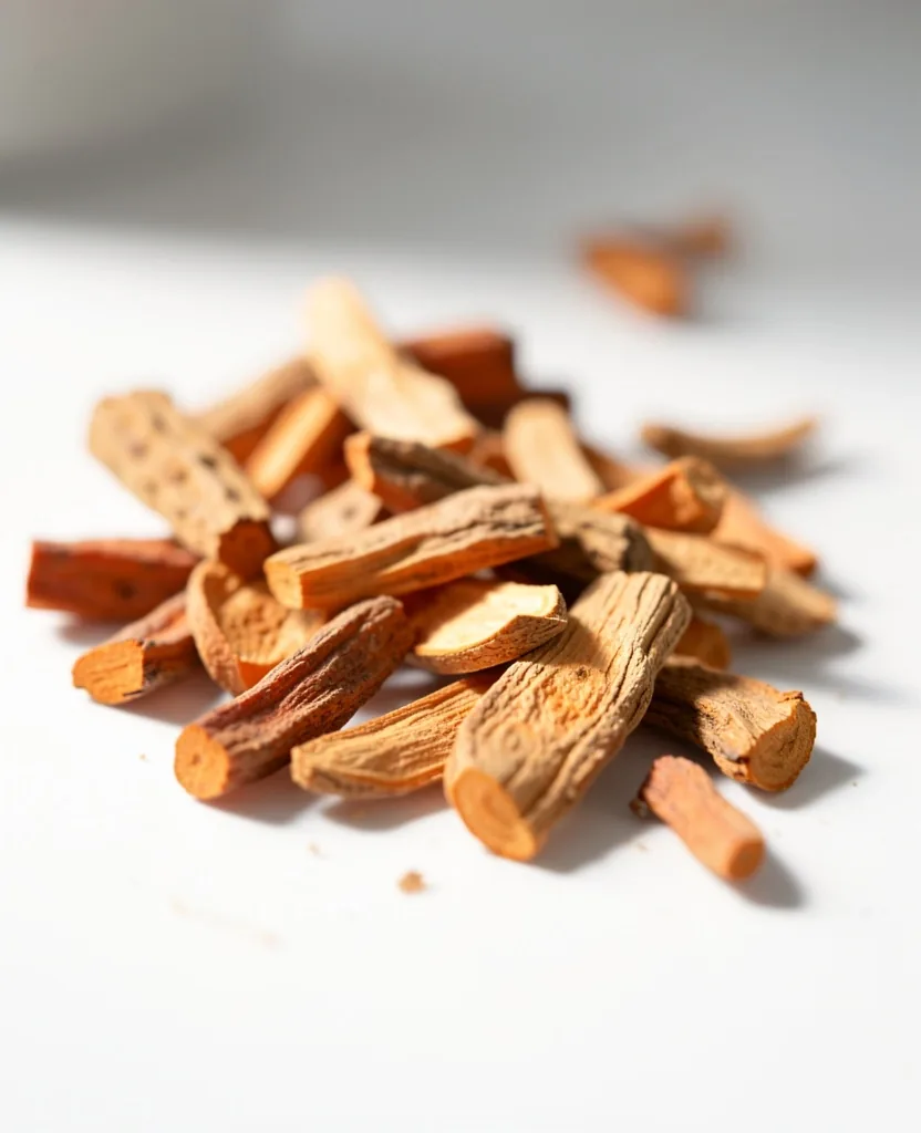 Macro view of dried botanical root on a clean surface