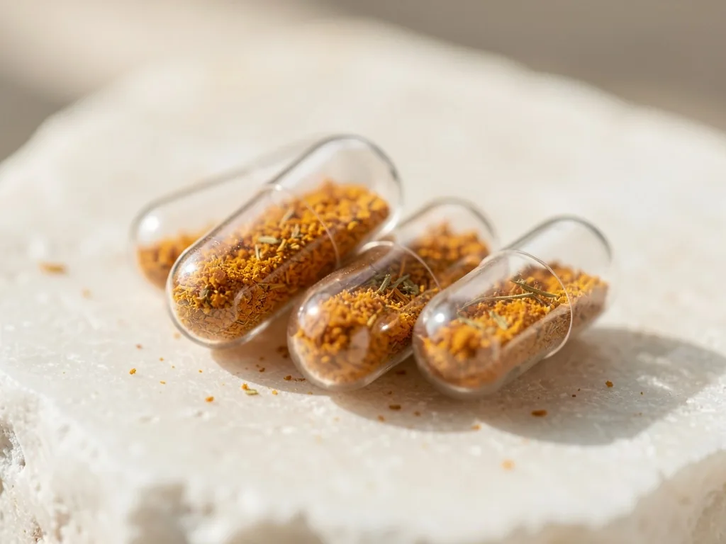Natural supplement capsules photographed in detail