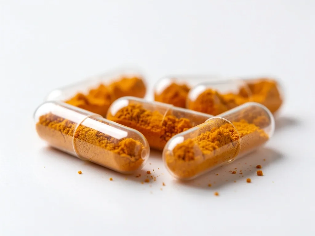 Natural supplement capsules arranged on a light surface