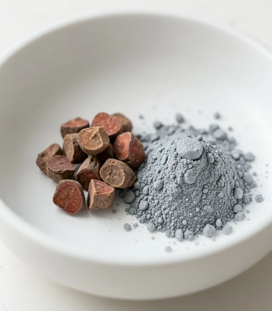 Close-up of a supplement capsule with powder